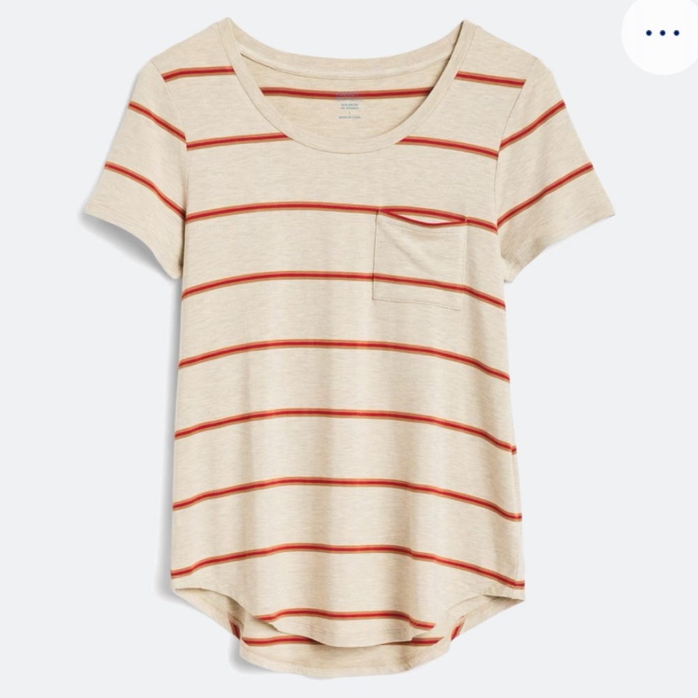 EUC!!Market & Spruce Elaine Pocket Short Sleeve Cream & Red Striped Tee- Size L